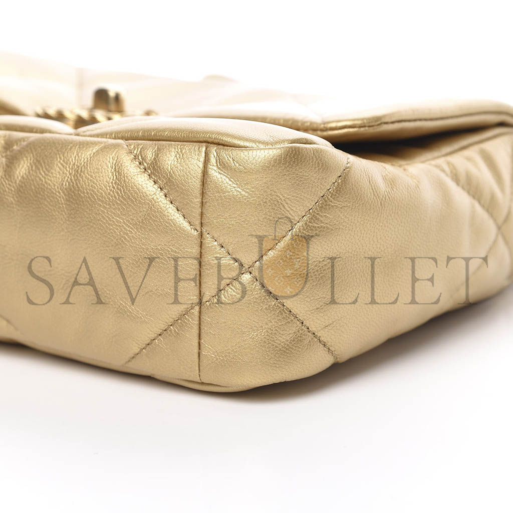 CHANEL 19 FLAP METALLIC GOATSKIN QUILTED MEDIUM GOLD AS0060 (26*16*9cm)